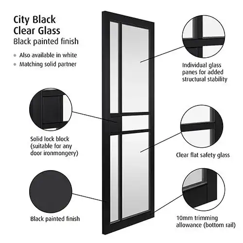 City Black Clear Glazed Internal Door - Image 2