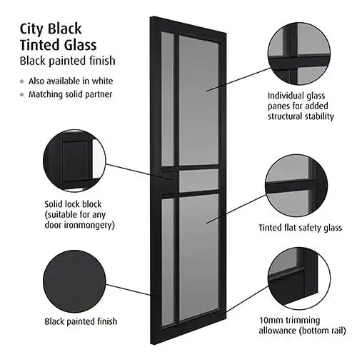 City Black Tinted Glazed Internal Door - Image 4