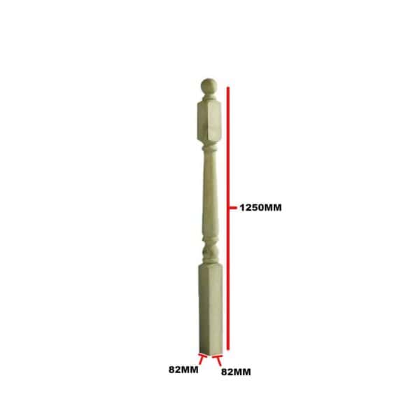 Turned Newel Post With Ball Cap 1250 x 82 x 82mm